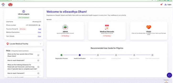 Chardham Pilgrims can now create their Ayushman Bharat Health Account (ABHA) on the eSwasthya Dham portal.
