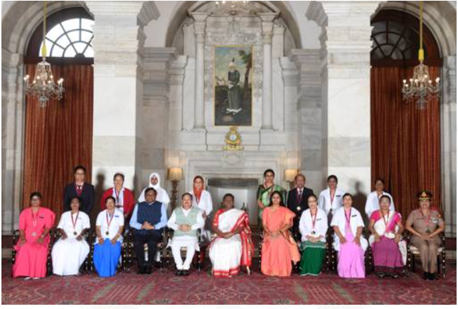 President Droupadi Murmu Confers National Florence Nightingale Award 2024 to 15 Nurses and Midwives.
