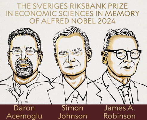 Daron Acemoglu, Simon Johnson, and James A. Robinson have been awarded the Sveriges Riksbank Prize in Economic Sciences for 2024.
