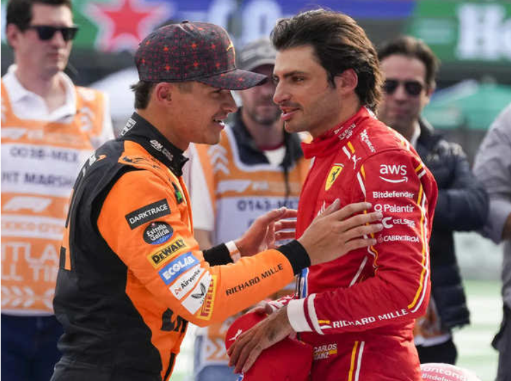 Carlos Sainz of Ferrari triumphs at the Mexico City Grand Prix.  
