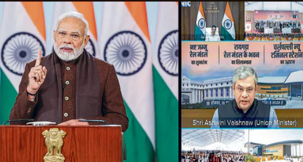 PM Narendra Modi Inaugurates and Lays Foundation Stone for Railway Projects in Jammu & Kashmir, Telangana, and Odisha.