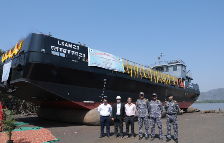 Indian Navy Launches LSAM 23, the 9th ACTCM Barge, to Enhance Logistics Capabilities.