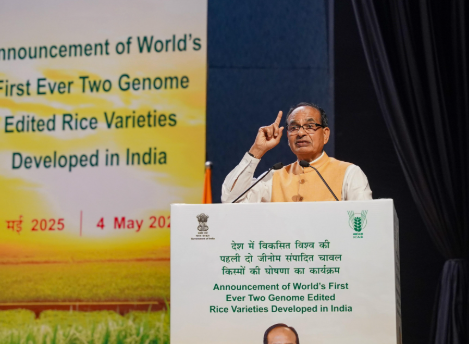 Shivraj Singh Chouhan Unveils India's First Genome-Edited Rice Varieties as Union Agriculture Minister.