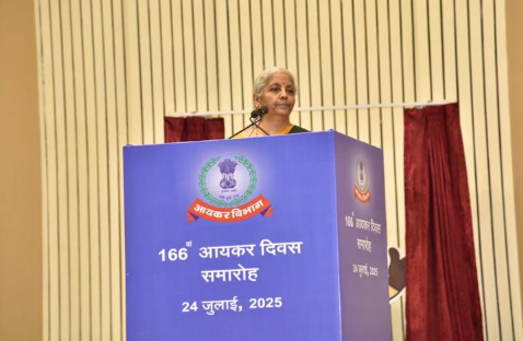 Union Finance Minister Nirmala Sitharaman Presides Over 166th Income Tax Day Celebrations in New Delhi.