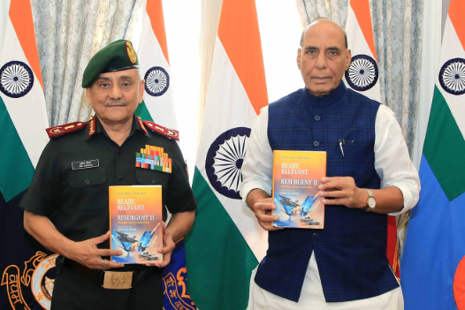 Rajnath Singh Releases Book ‘Ready, Relevant and Resurgent II’ by CDS General Anil Chauhan.